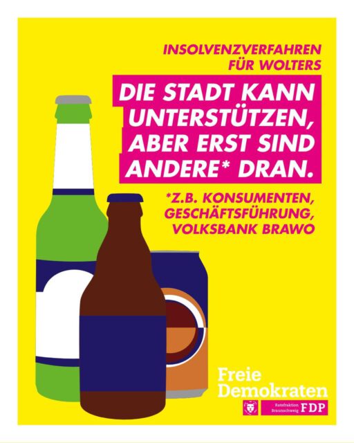 Wir bedauern sehr, dass ein Insolvenzverfahren für Wolters notwendig geworden ist, halten diesen Schritt aber für richtig. Dass auch die Volksbank BraWo selbst in einer Umbruchphase steckt, macht die Lage nicht einfacher. Wir hoffen aber, dass sich eine Lösung ergibt, die die Brauerei als eines der wenigen echten Braunschweiger Unternehmen am Leben erhält. 
Seitens der Politik Erwartungen an ein solches Verfahren und das Unternehmen zu richten, wäre nicht angemessen. Wir haben aber die Hoffnung, dass Wolters dadurch Impulse für eine erfolgreiche Zukunft erhält. Wolters war über Jahrzehnte stark auf den regionalen Markt und auf klassisches Bier konzentriert. Trends wie alkoholfreie Getränke oder Biermischgetränke kamen spät. Gleichzeitig sinkt der Bierkonsum seit Jahren. Größere Marken können das besser abfedern als ein regionaler Anbieter. Das ist eine wirtschaftliche Entwicklung, die wir als Kommunalpolitik nicht beurteilen können – und die wir auch nicht beurteilen sollten.
Umgekehrt wäre es genauso falsch, jetzt von der Stadt oder der Politik Eingriffe und inhaltliche Vorschläge zu erwarten. Die Eigentümerin Volksbank BraWo und die Geschäftsführung von Wolters haben die fachliche Kompetenz, um über die Zukunft des Unternehmens zu entscheiden. Die sind jetzt erstmal am Zug. Mit welchen Produkten sich eine regionale Brauerei am Markt behaupten kann, muss die Geschäftsführung beurteilen, nicht die Politik. 
Wo die Stadt aber einen sinnvollen und wirtschaftlich vertretbaren Beitrag leisten kann, soll sie das tun. Wenn es eine Möglichkeit gibt, aus städtischer Sicht zu helfen, sollte man sie nutzen – aber das muss man im Einzelfall prüfen, nicht vorab versprechen. Das gilt auch für die Einrichtung eines Runden Tisches. Wenn davon realistisch mehr zu erwarten ist als Symbolik, ist das ein gangbarer Weg. 
Letztlich ist der mächtigste Akteur aber der Kunde. Die beste Unternehmensstrategie hilft nicht viel, wenn die Menschen die Produkte nicht in ihren Einkaufswagen legen. So haben wir alle ein Stück weit mit in der Hand, wie es mit Wolters weitergeht.